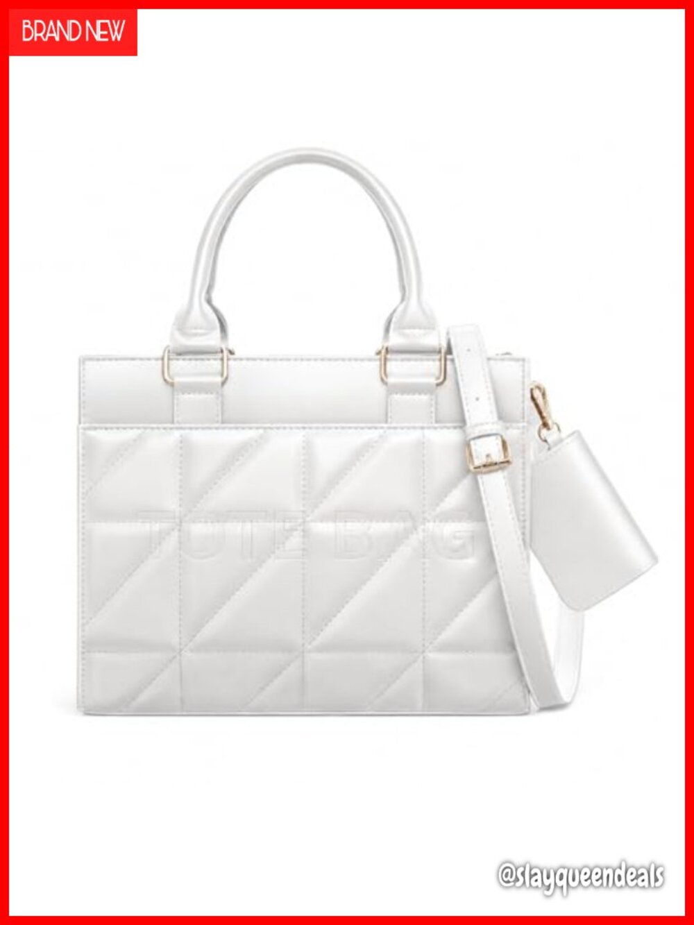 Quilted PU Leather Mini Tote Bag Women Structured Handbag Crossbody with Card